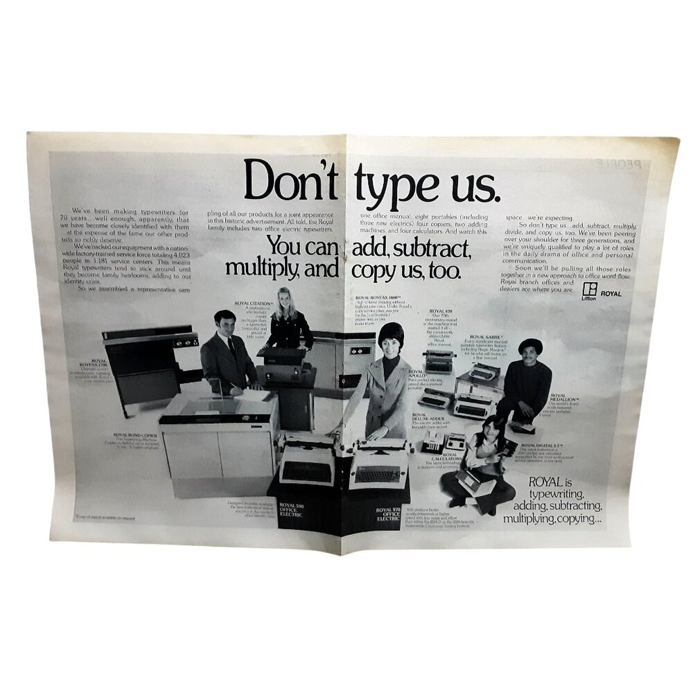 Vintage 1973 Royal Office Machines Print Ad 2 Page Uncut Typewriter
